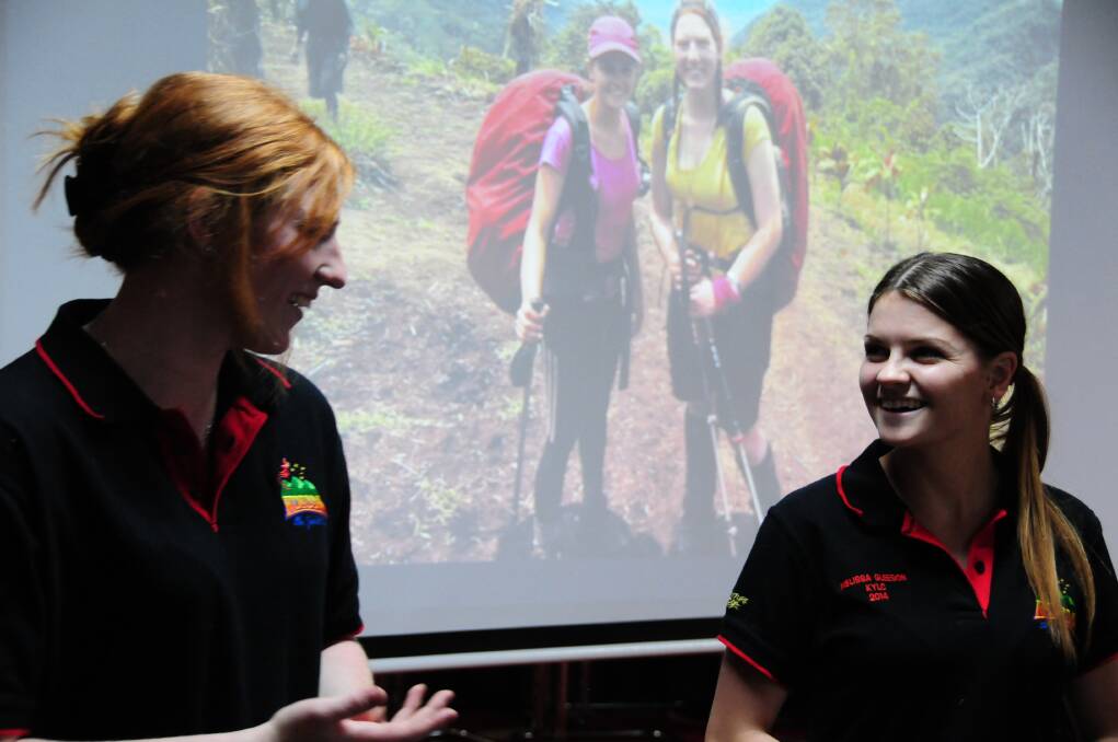Grace Parker and Mel Gleeson talking about their experiences on the Kokoda Trek. 				         Photo: GREG KEEN