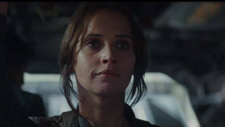 Felicity Jones in the new trailer for <Rogue One: A Star Wars Story</i>. Photo: Screen grab