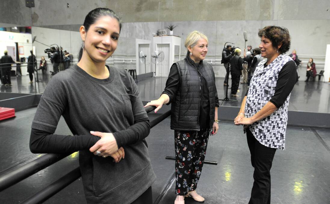 REUNITED: Ella Havelka, the first Indigenous dancer to be accepted into the Australian Ballet, and her mother Janna caught up with Ella s first dance teacher Suzanne Duffy (centre) in Orange on Wednesday at Colour City Dance. 	Photo: STEVE GOSCH