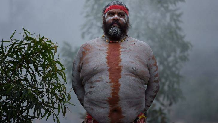 Tye Gordon, a member of the Koomurri Aboriginal Dance Troupe, during the ceremony. Photo: Kate Geraghty