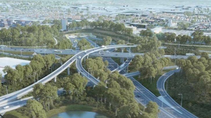 Stills from the WestConnex imagery showing the St Peters interchange. Photo: WestConnex Delivery Authority
