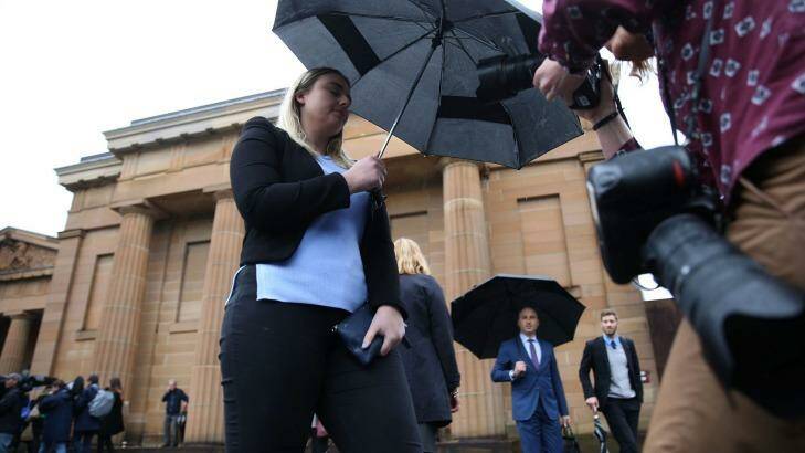 Jessica McNamara, here seen outside the court, apparently blew kisses to her father during the sentencing.  Photo: Anthony Johnson