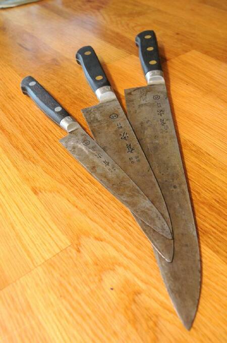 "I had these Aritsugu knives reshaped because I'm left handed." Photo: Steve Gosch