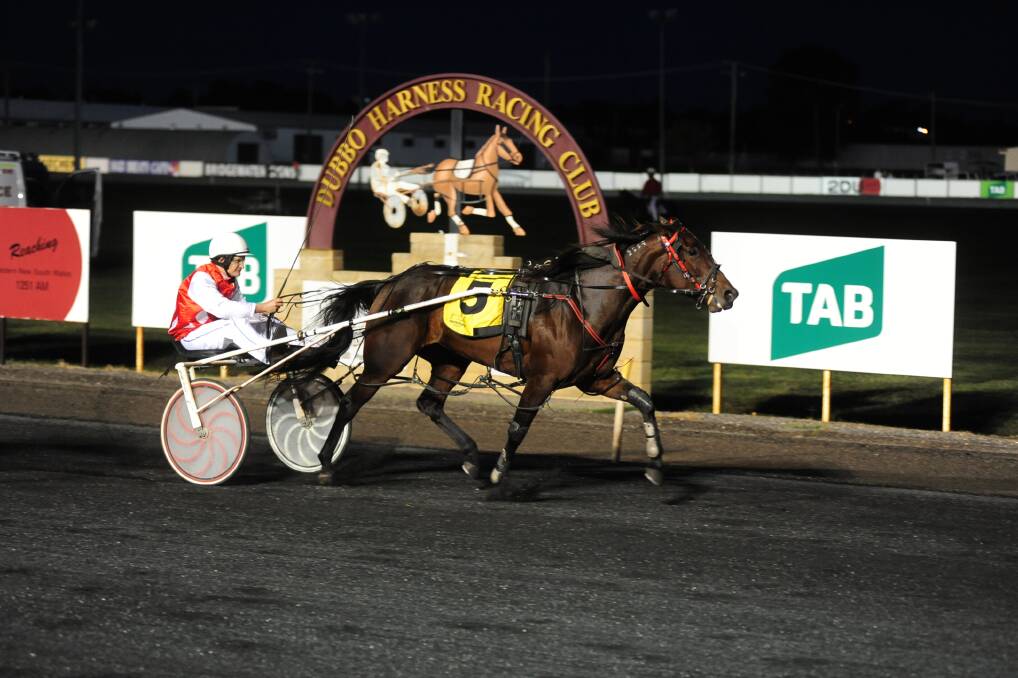 Blair Hurst recorded his first career win on Wednesday night at Dubbo Paceway as he won with Getaloadaher. 		 Photo: Belinda Soole