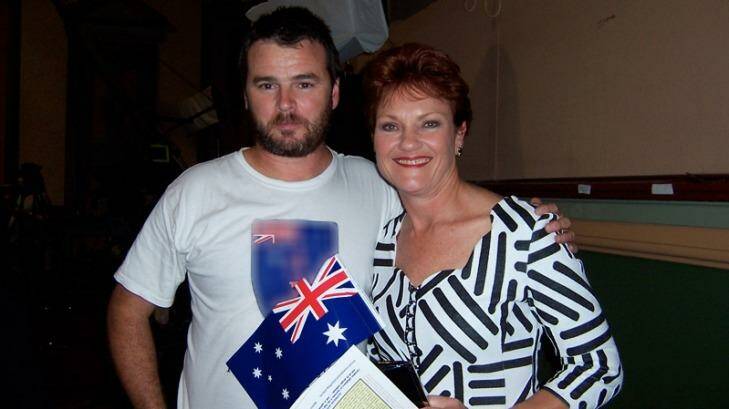 Comrades in arms: Nick Folkes, of the Party for Freedom, with One Nation leader Pauline Hanson, whose image the far-right group uses on its Facebook page. Photo: Supplied