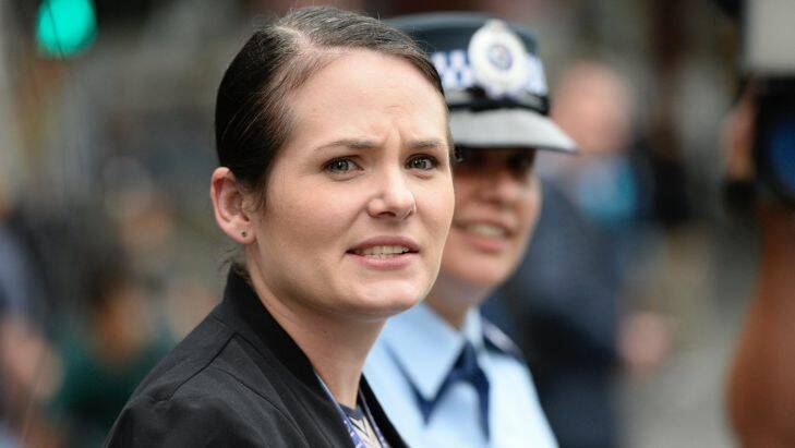 Amy Champion (police officer injured in crash) departs the Downing Centre Courts after the sentencing hearing of Sarmad Nisan, the truck driver who caused a massive crash in Dee Why causing serious injury to two people. 25th January 2017, Photo: Wolter Peeters, The Sydney Morning Herald.
 Photo: Wolter Peeters