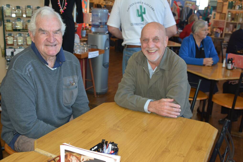 Wallaby greats Jon White and Ken Catchpole together in Wellington on Thursday. 					        Photo: FARREN HOTHAM
