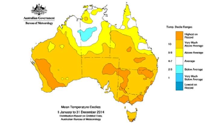 For 2014 alone, most of the country had 'very much above average warmth'. Photo: BoM