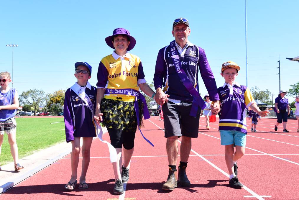 Showing their support for cancer survivors at the Orana Relay for Life were Sam, Trish, Matthew and Joel Taylor.  
 
Photo: BROOK KELLEHEAR-SMITH