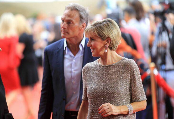 SYDNEY, AUSTRALIA - October 15, 2017: SYDNEY, AUSTRALIA - SMH NEWS: 151017: Foreign Minister Julie Bishop and partner David Panton arrives for the Sydney Premiere of Thor Ragnarok in which he plays the leading role. The red carpet event was held at Fox Studios. (Photo by James Alcock/Fairfax Media).