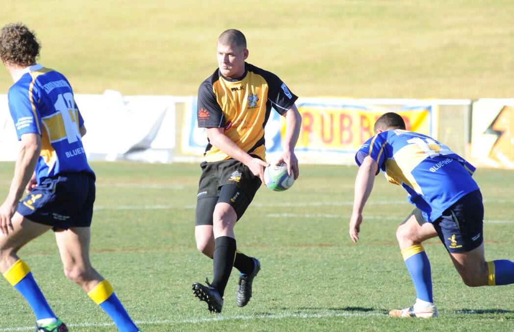 Nick Rathbone in action for Dubbo Rhinos Gold last season. The club looks set to be only able to field one men's team in 2015.						  Photo: FILE