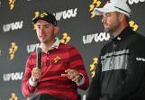 Lucas Herbert (left), with Ripper GC teammate Marc Leishman, says he's thrilled to be with LIV Golf. (Michael Errey/AAP PHOTOS)