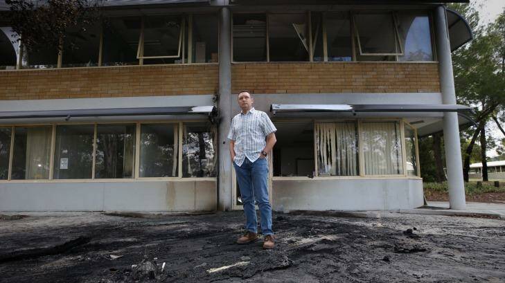 Australian Christian Lobby managing director Lyle Shelton outside the damaged headquarters. Photo: Andrew Meares