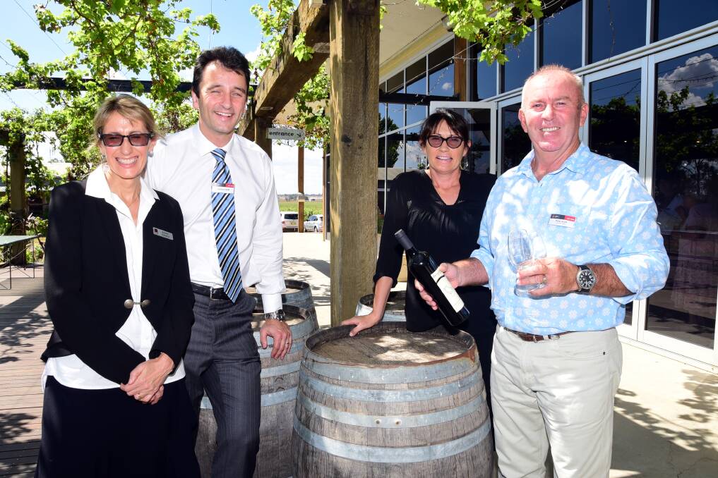 NAB group executive enterprise services and transformation, Renee Roberts, NAB group executive product and markets, Antony Cahill with Lazy River Estate s Pamela Scott and Peter Scott.	Photo: BELINDA SOOLE