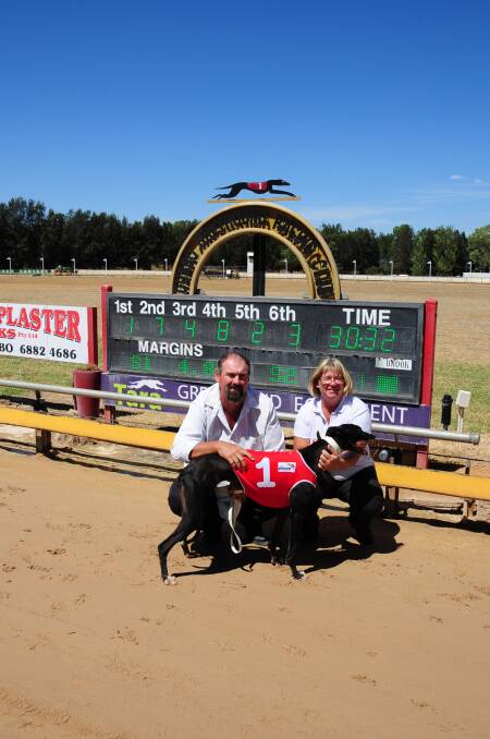 Robert and Lea Ingram with Sheza Good Girl after her win at Dawson Park.