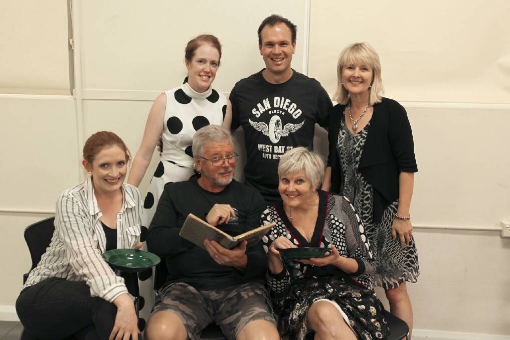 Michael Davis, Charmaine Wray, Jamie Foster, Janet Elliot, Greg Markwick and Christine Bray during rehearsals for Bedroom Farce. The comedy involves four couples, three bedrooms and one sleepless night. 						  Photo: SUPPLIED