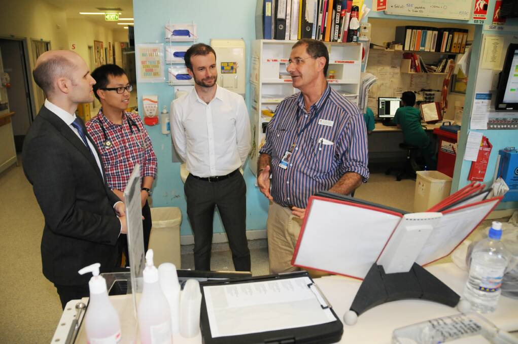 AMA NSW president Dr Saxon Smith, registrar James Young, specialist renal physician Dr Colin McClintock and Dubbo Director of Medical Services Dr Randall Greenberg at Dubbo Hospital. 	       Photo: BELINDA SOOLE