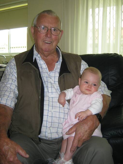 Jim Dormer with his great-granddaughter Poppy Monger. 					   Photo: SUPPLIED