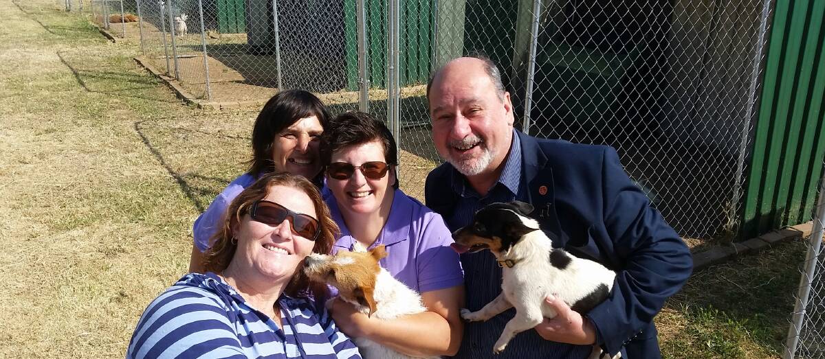 Rachel James (front left), Kim Bateup, Mel Kerney and the residents of Best Friends Pawever Dog Rescue received a visit from Animal Justice Party state MP Mark Pearson last week.					     Photo: SUPPLIED