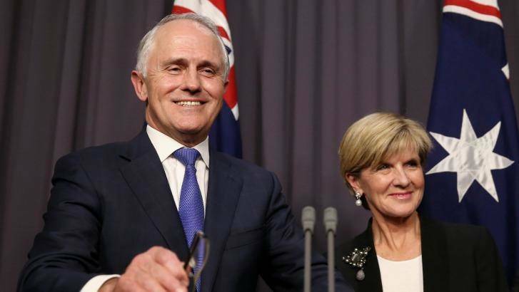 Prime Minister Malcolm Turnbull (pictured with deputy Liberal leader Julie Bishop) will support the recommendations of a report into regional university students and barriers to higher education. Photo: Alex Ellinghausen