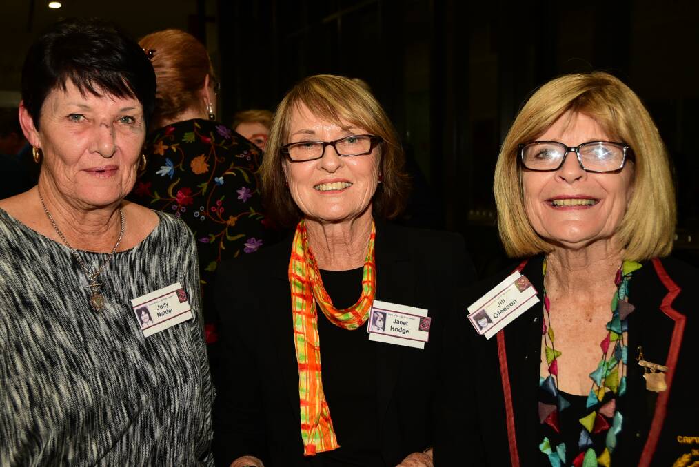 Dubbo High School Class of 1965 members Judy Wilson, Janet Rice and Jill McCann catch up at the weekend's reunion.