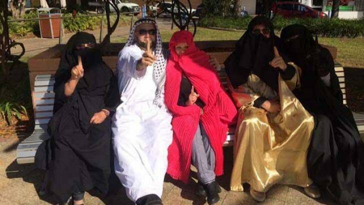 Some of the Party for Freedom members who entered the Gosford Anglican Church dressed as Muslims. Photo: Party for Freedom/Facebook