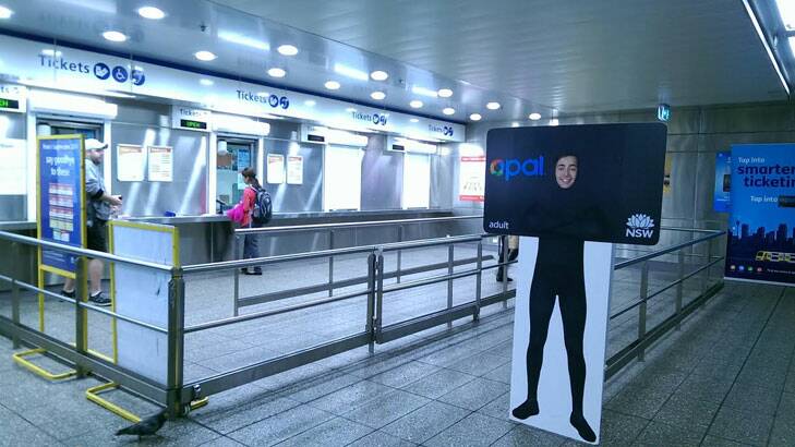 A cardboard cut-out of Opal Man stands ready to greet customers at Parramatta Photo: Melanie Kembrey