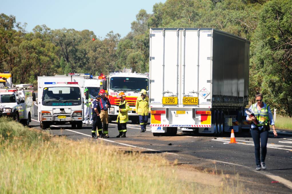 ABOVE: A man and woman aged in their 70s were killed in a crash on the Newell Highway at Dubbo on Saturday.	  Photo: BELINDA SOOLE.