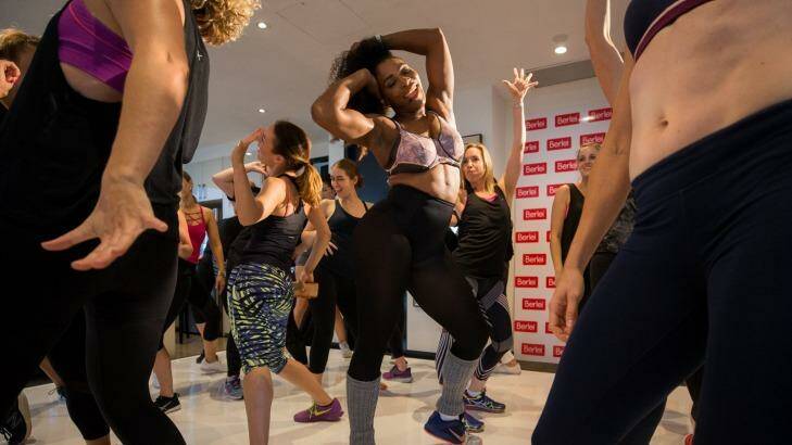 Serena Williams jumped off the stage at the end of the dance class to boogie with the guests. Photo: Jason South