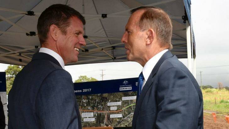 Tony Abbott, right, helped Mike Baird launched an inpatient cancer hospital on Friday. Photo: Brendan Esposito