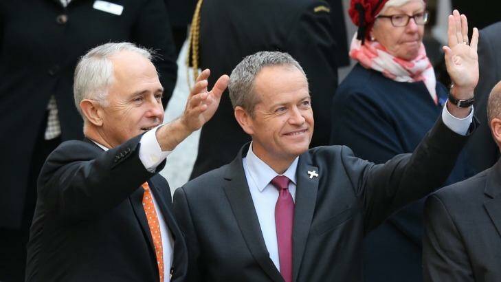 Malcolm Turnbull and Bill Shorten have been asked to lead a historic linking of arms in Parliament. Photo: Andrew Meares