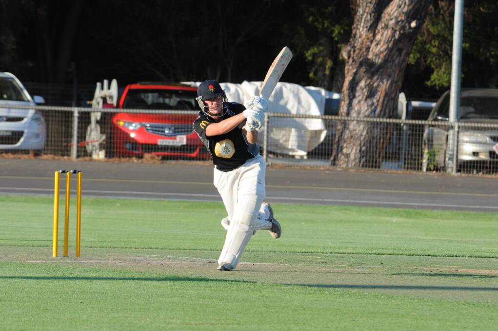 Greg Buckley on the attack for Cricketers Arms Journeymen on Friday night. 					       Photo: JACKIE PRATTEN