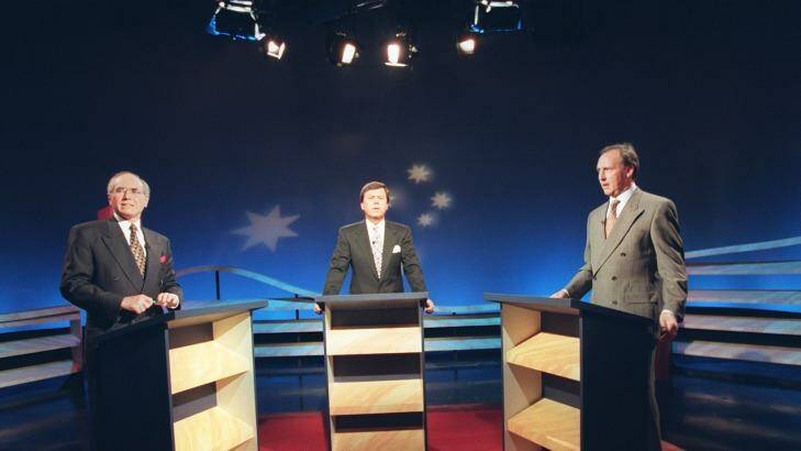 Paul Keating and John Howard during the 1996 election debate. Photo: Mike Bowers