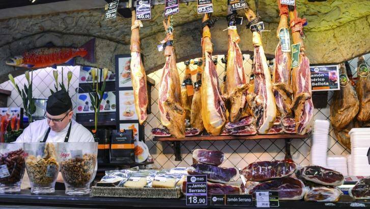 Serrano and Iberian ham at La Boqueria Food Market in Barcelona. Photo: iStock