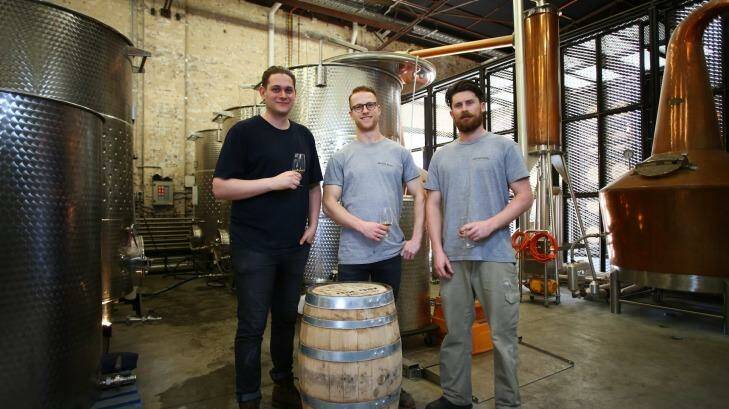 Dave Withers, Joe Dinsmore and Shane Casey ahead of the annual Sydney Whisky Fair. Photo: Daniel Munoz