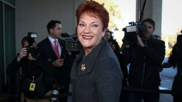 Senator Pauline Hanson arrives at Parliament House in Canberra on Tuesday for 'Senate school'. Photo: Alex Ellinghausen
