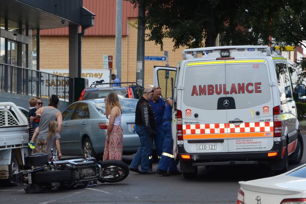 Emergency services were called to a motorcycle crash in Dubbo yesterday afternoon.  
 
   Photo: HANNAH SOOLE