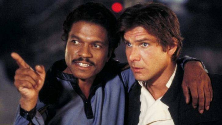 Lovable rogues Billy Dee Williams and Harrison Ford as Lando Clarissian and Han Solo.
