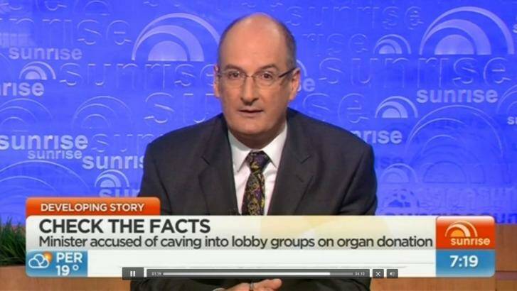David Koch resigns from the Organ and Tissue Authority's advisory council on live television. Photo: Seven Network