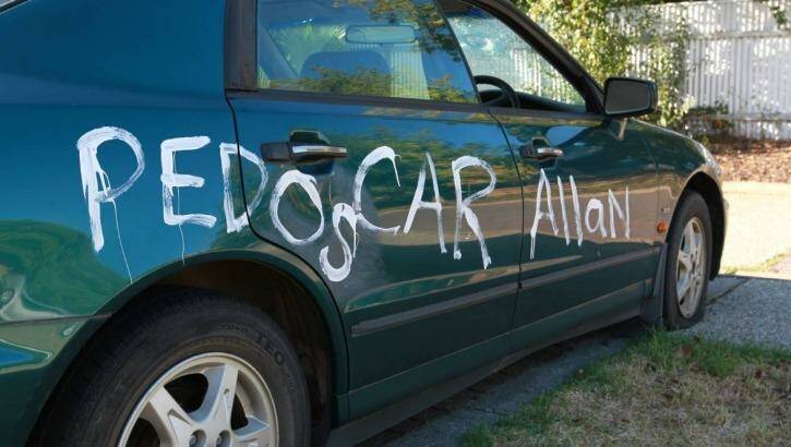 An offensive message painted on the car. Photo: Supplied