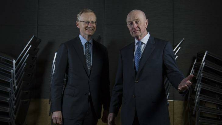 Philip Lowe (left) will take over from Glenn Stevens as RBA governor next month. Photo: Louie Douvis