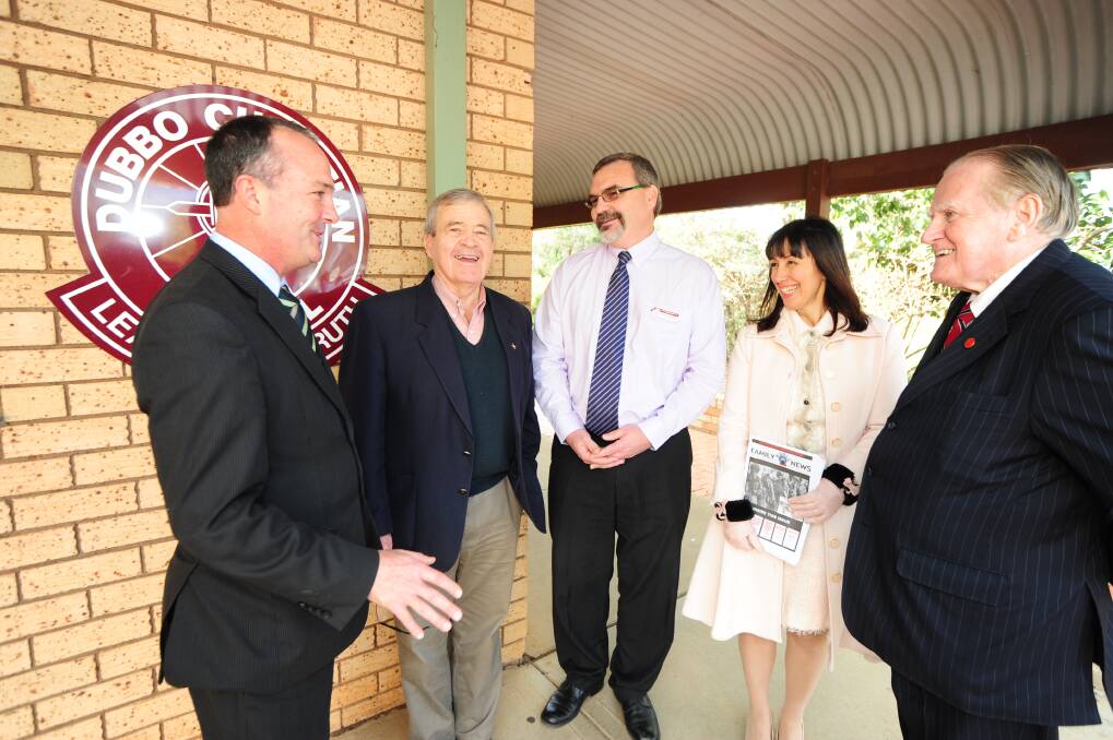 The Hon. Paul Green, member of the CDP, Alan Prior, CDP local branch member, Dubbo Christian School principal Warren Melville, Silvana Nero, CDP candidate for Wakehurst and the National President of the Christian Democratic Party, the Reverend and Honourable Fred Nile. Photo: LOUISE DONGES