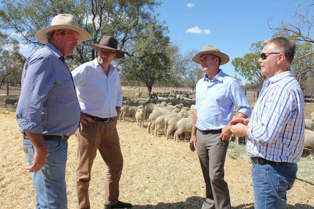 Opposition spokesman for primary industries Steve Whan, NSW Labor leader Luke Foley and opposition spokesman for rural and regional affairs Mick Veitch at 'Bando Station'. 				  Photo: contributed