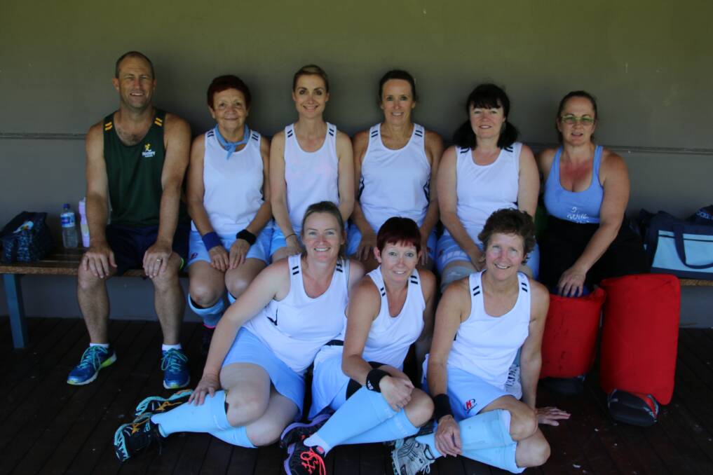 (back) Scott New (coach), Kay Poulter, Leanne Medcalf, Tracey Hardie-Jones, Mary Anne Waters, Helen McGee, and (front) Robyn Millar, Tracey Baker and Cheryl Rutherford. 										    Photo: CONTRIBUTED