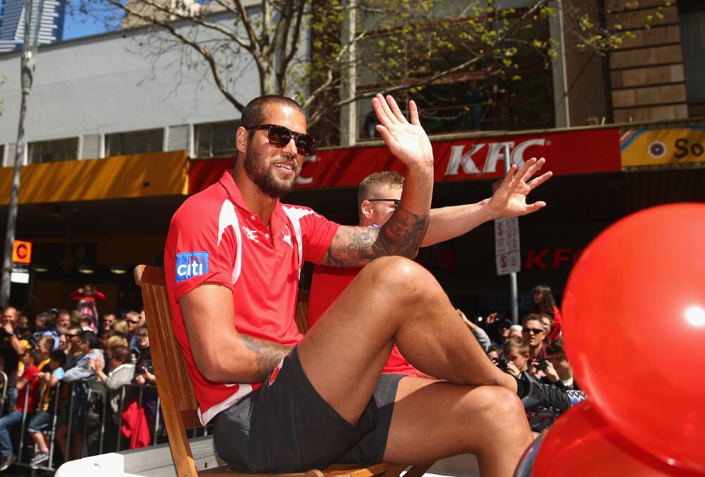 Lance Franklin at yesterday s grand final parade. The Swans superstar will be the centre of attention during today s grand final. 	Photo: Getty Images