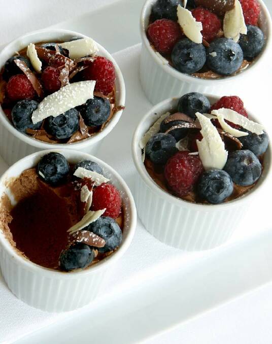 A cheats' chocolate mousse from Lynne Mullins <a href="http://www.goodfood.com.au/good-food/cook/recipe/quick-chocolate-mousse-with-summer-berries-20111018-29wo9.html"><b>(recipe here).</b></a> Photo: Jim Rice