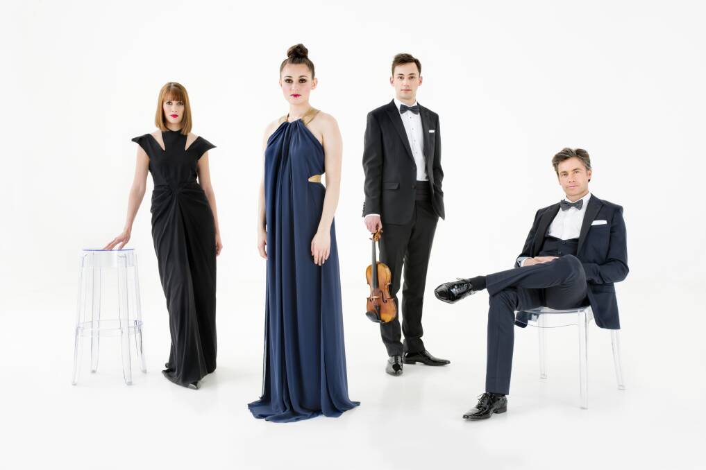 LEFT: Ioana Tache, violinist for the Australian String Quartet. 
INSET: The Australian String Quartet: Cellist Sharon Draper, violinists Ioana Tache and Kristian Winther and violist Stephen King.