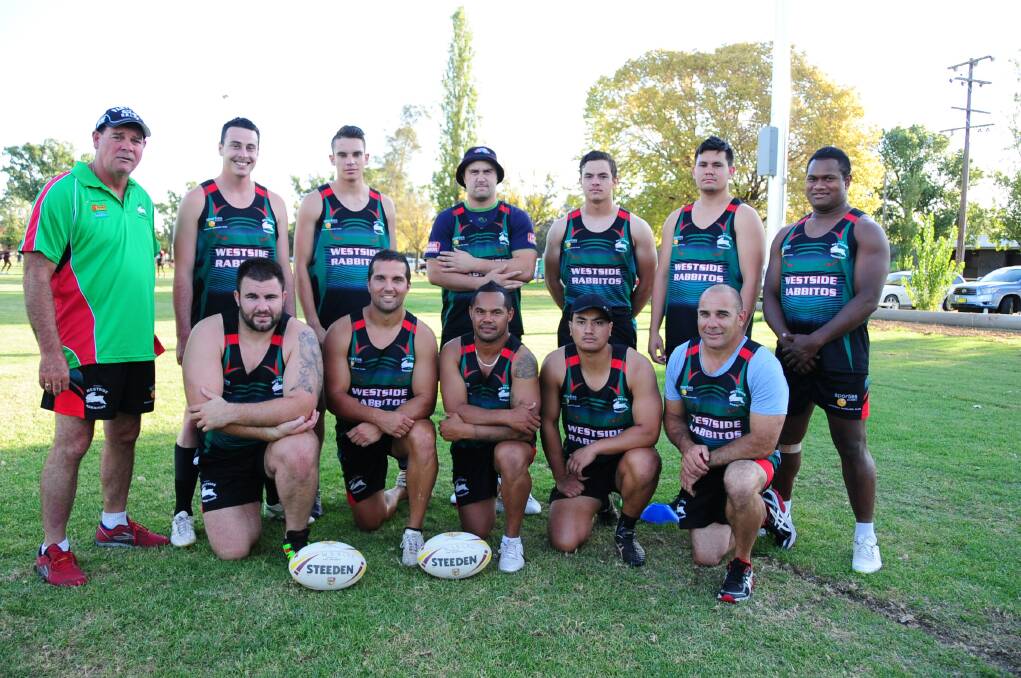 Westside coaches and new players (back, L-R) captain-coach Robbie Dunn, Swade Dunn, Jarran Fernando, Colt Tairua, Jerakye Goolagong, Jayden Wright, Viliame Turuva and (front) Dylan Hill, Quinton Dickinson, Buddy Louie, Brad Thorne and captain-coach Will Robinson.    Photo: JACKIE PRATTEN