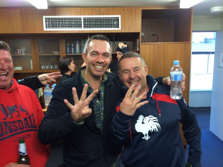 Richie Richardson and Todd Richards soaking up the atmosphere of a corporate box at a Sydney Roosters match this year.    Photo: CONTRIBUTED
