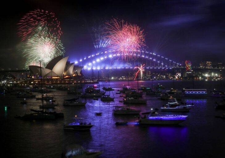 The 9pm New Years Eve fireworks over Sydney Harbour, viewed from Mrs Macquaries Point in Sydney. 31st December 2017 Photo: Janie Barrett .